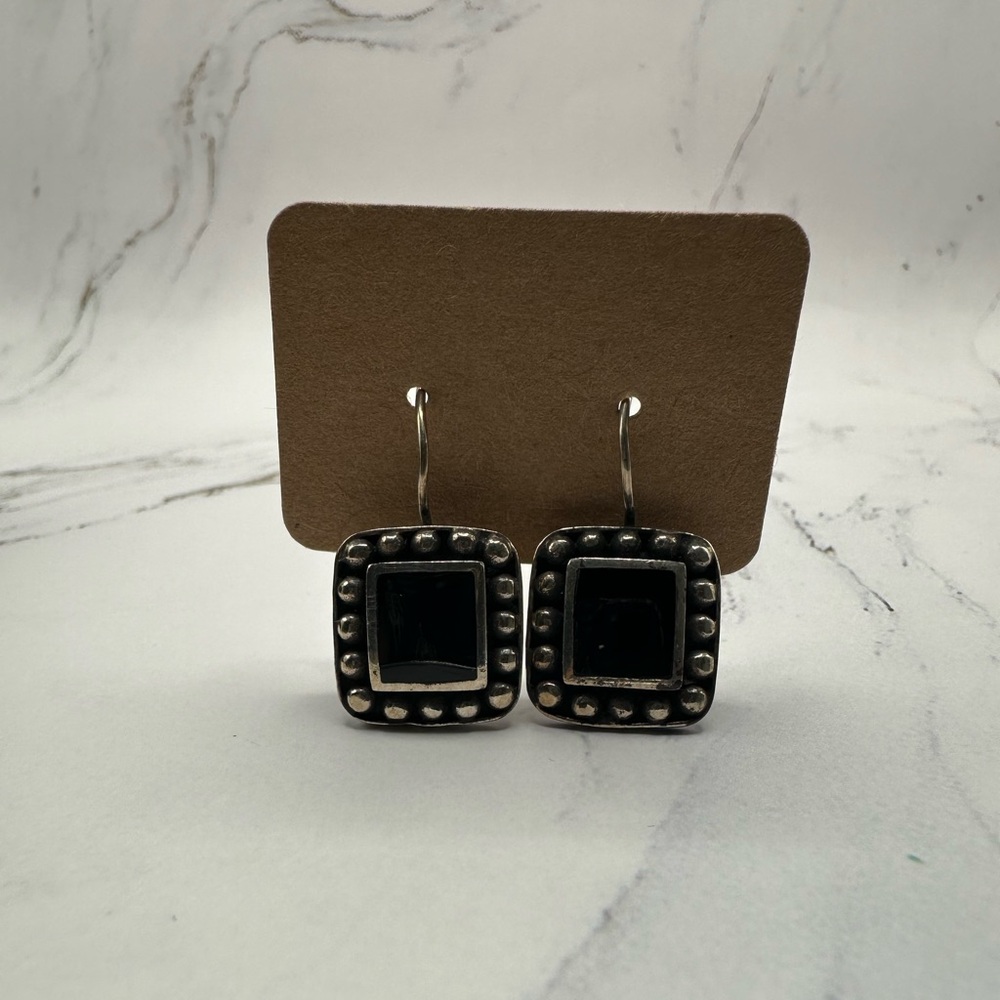 925 Silver and Black Onyx Square Earrings